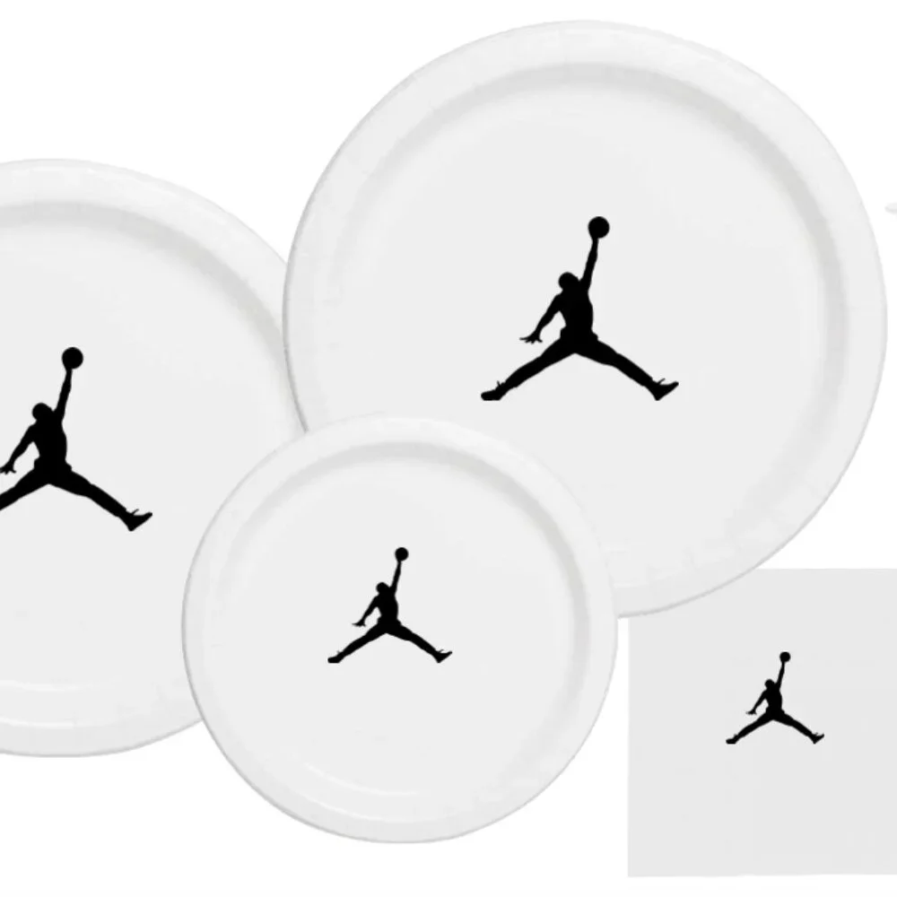 White | Jumpman Plates | Basketball Birthday Paper Plates | Disposable| 60 Piece